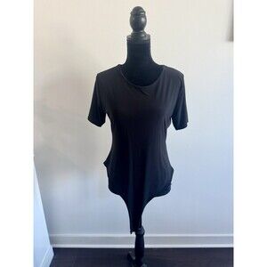 Boohoo Black Short Sleeve Crew Neck Slinky Bodysuit Size 14 XL NWT!